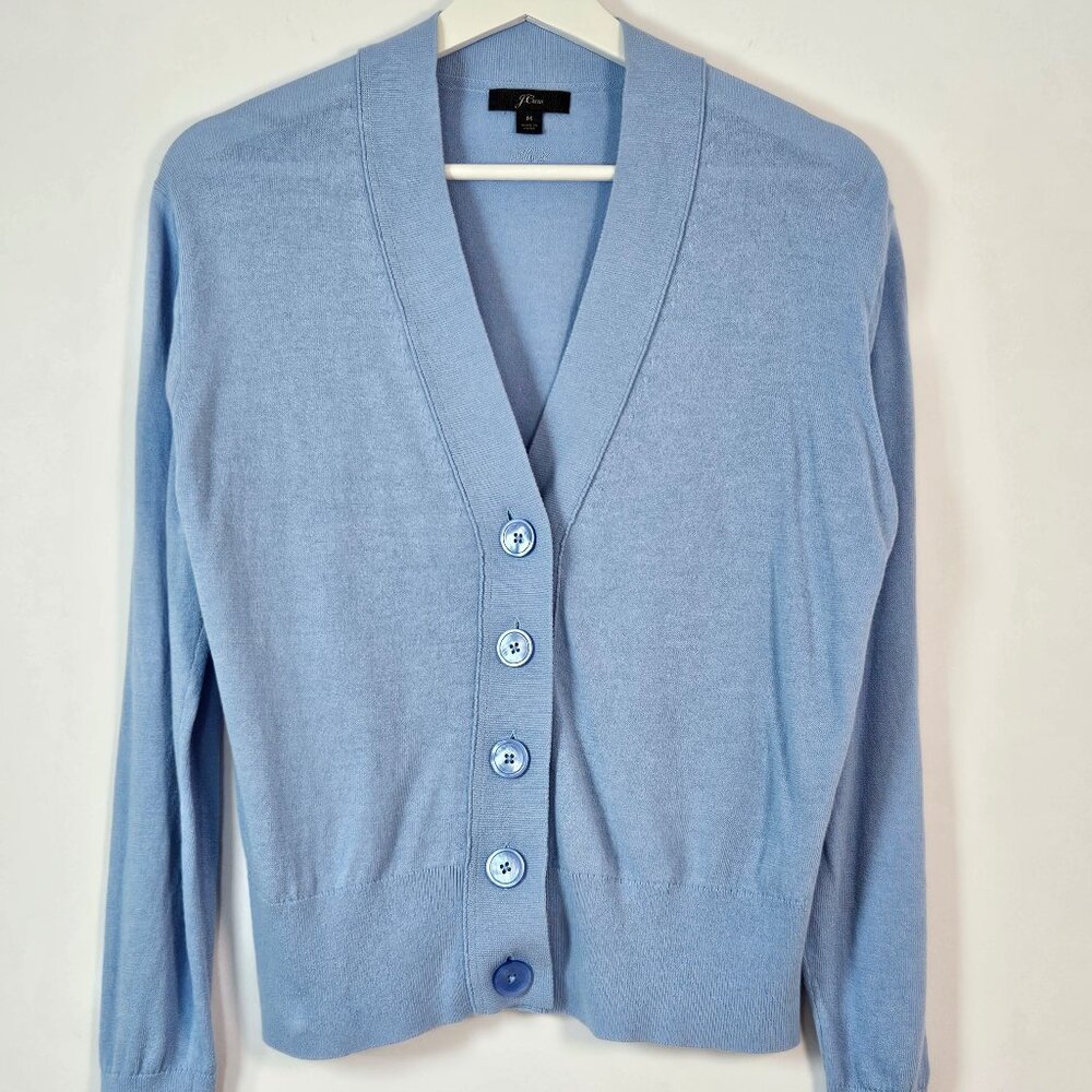 J Crew Cotton Blend Blue V-Neck Cardigan